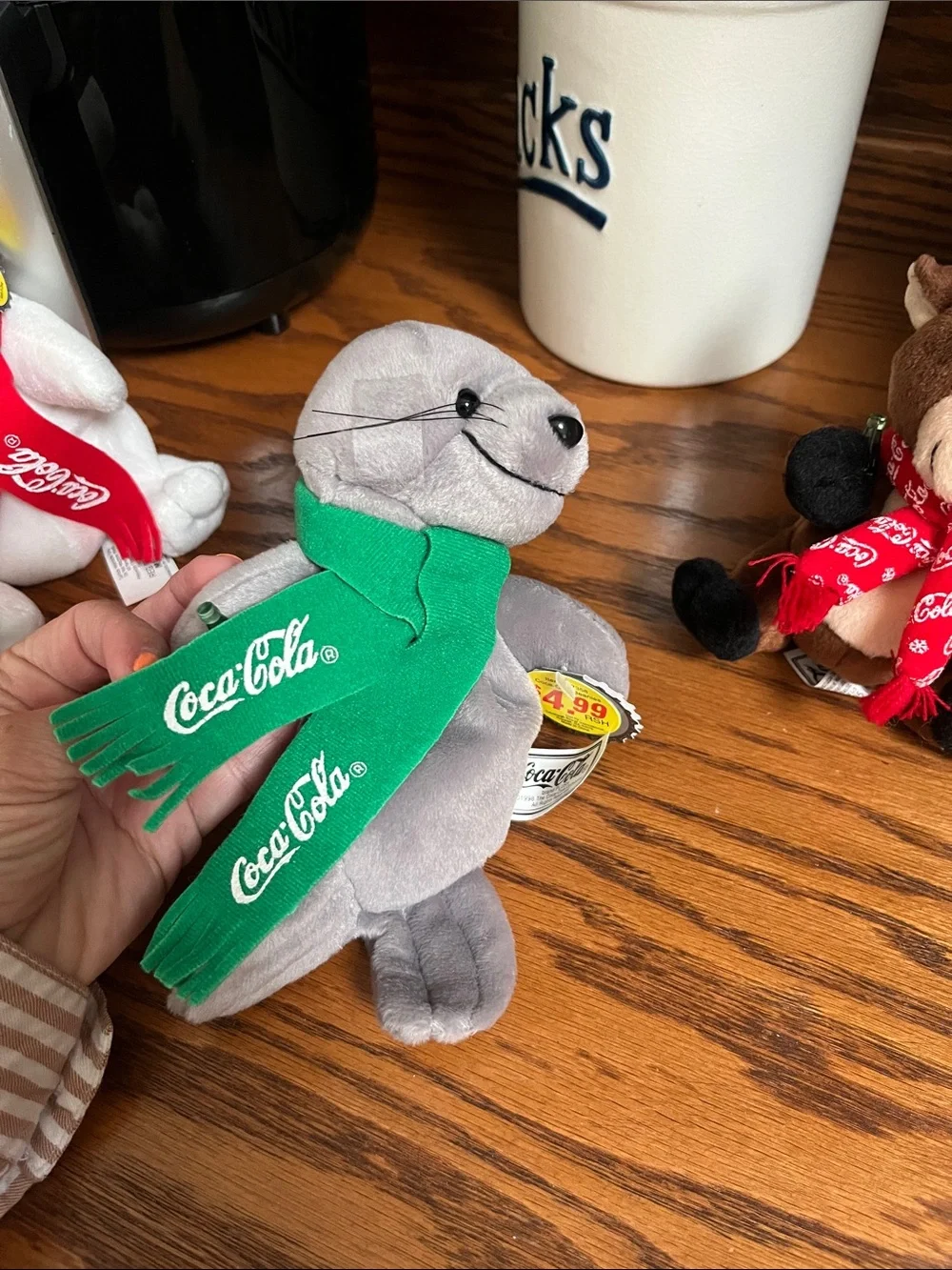 vintage 1998 Coca Cola Holiday Plush Set with Red and Green Scarves